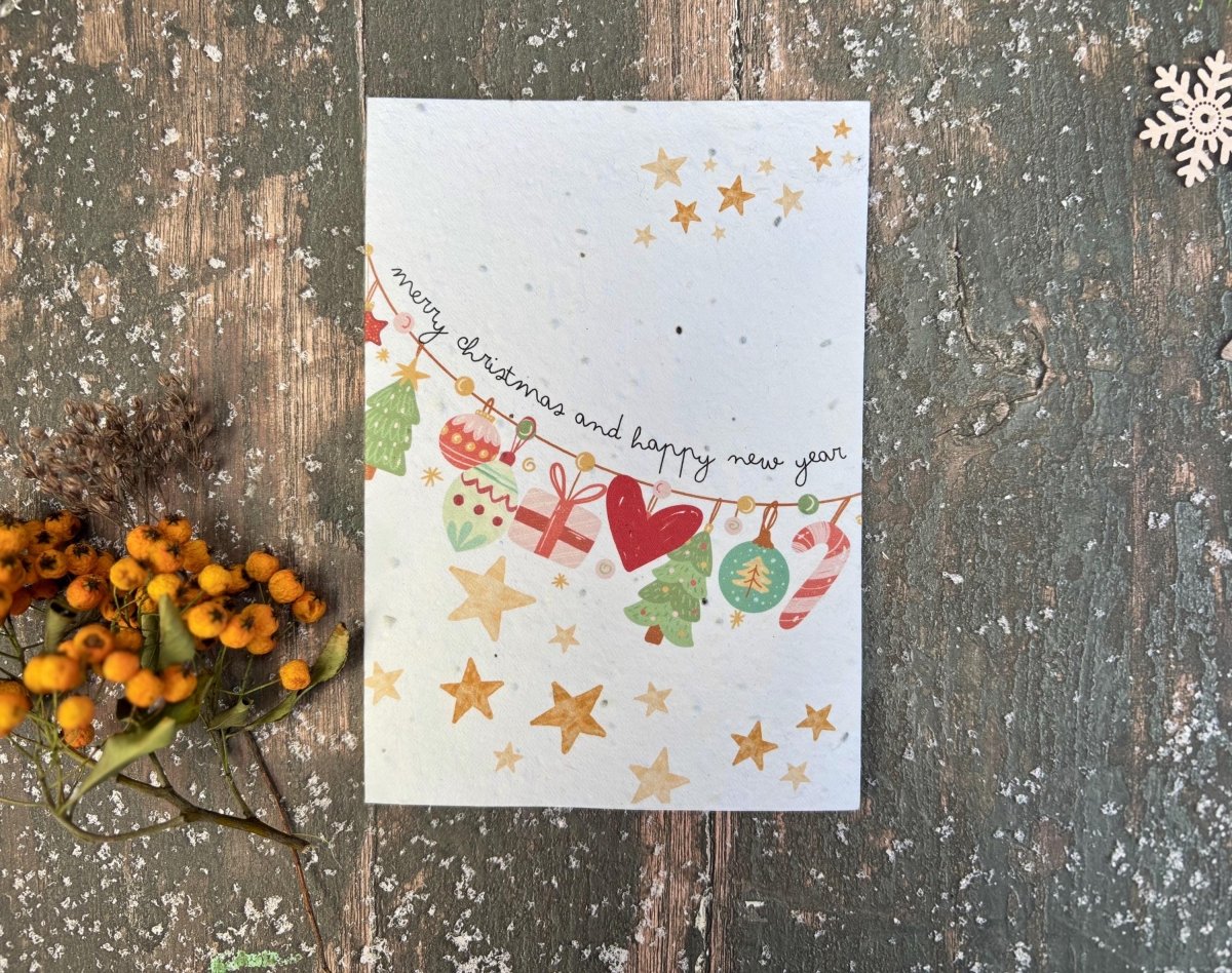 Plantable Seed Paper Christmas Card: Merry Christmas and Happy New year, Eco - Friendly - Erika's Whimsical Art