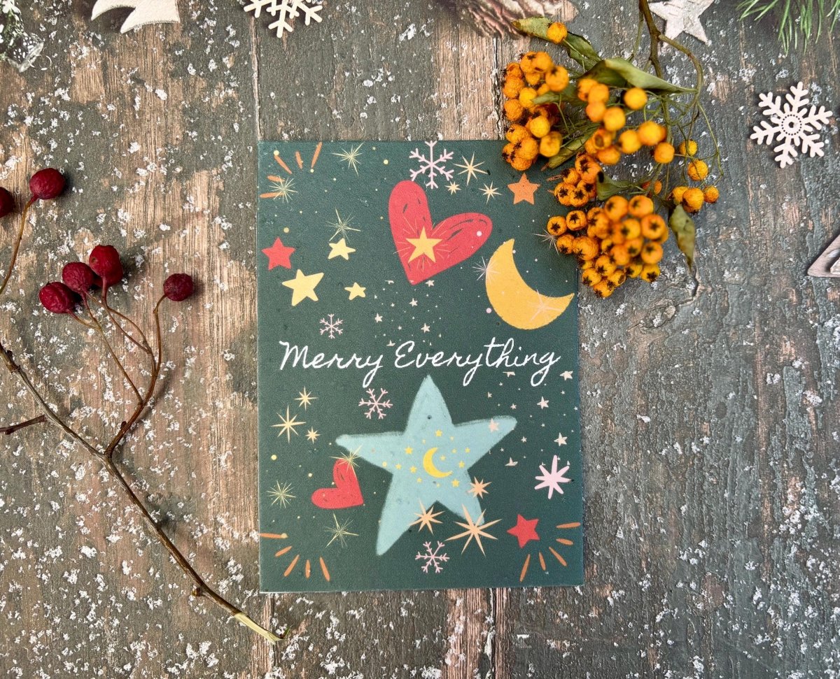 Plantable Seed Paper Christmas Card: Merry Everything, Eco - Friendly - Erika's Whimsical Art