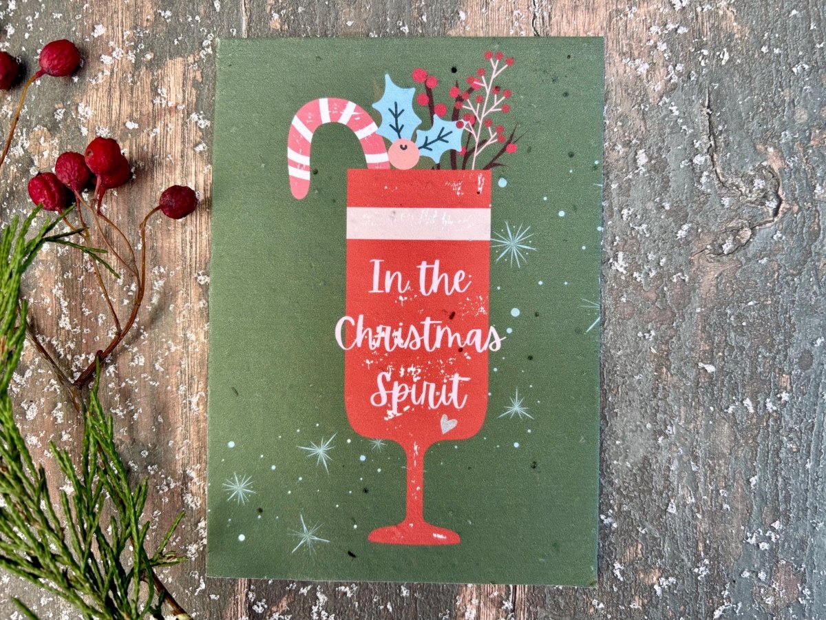 Plantable Seed Paper Christmas Card: Christmas Spirit, Eco - Friendly - Erika's Whimsical Art