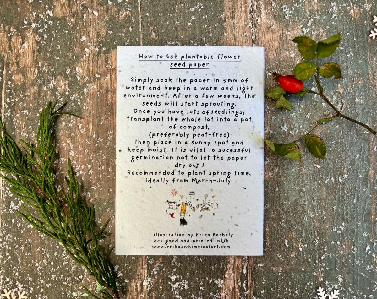 Plantable Seed Paper Christmas Card: Peace on Earth, Eco - Friendly - Erika's Whimsical Art