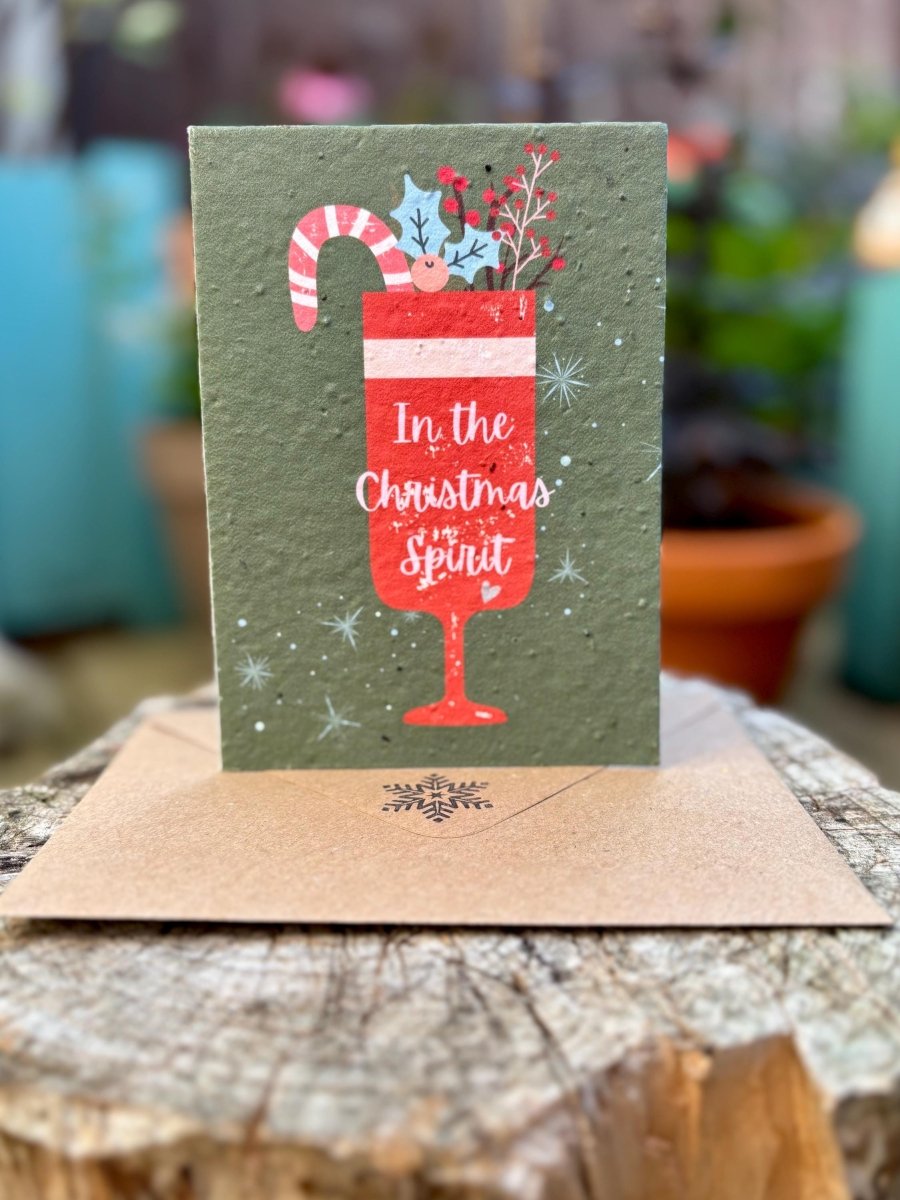 Plantable Seed Paper Christmas Card: Christmas Spirit, Eco - Friendly - Erika's Whimsical Art