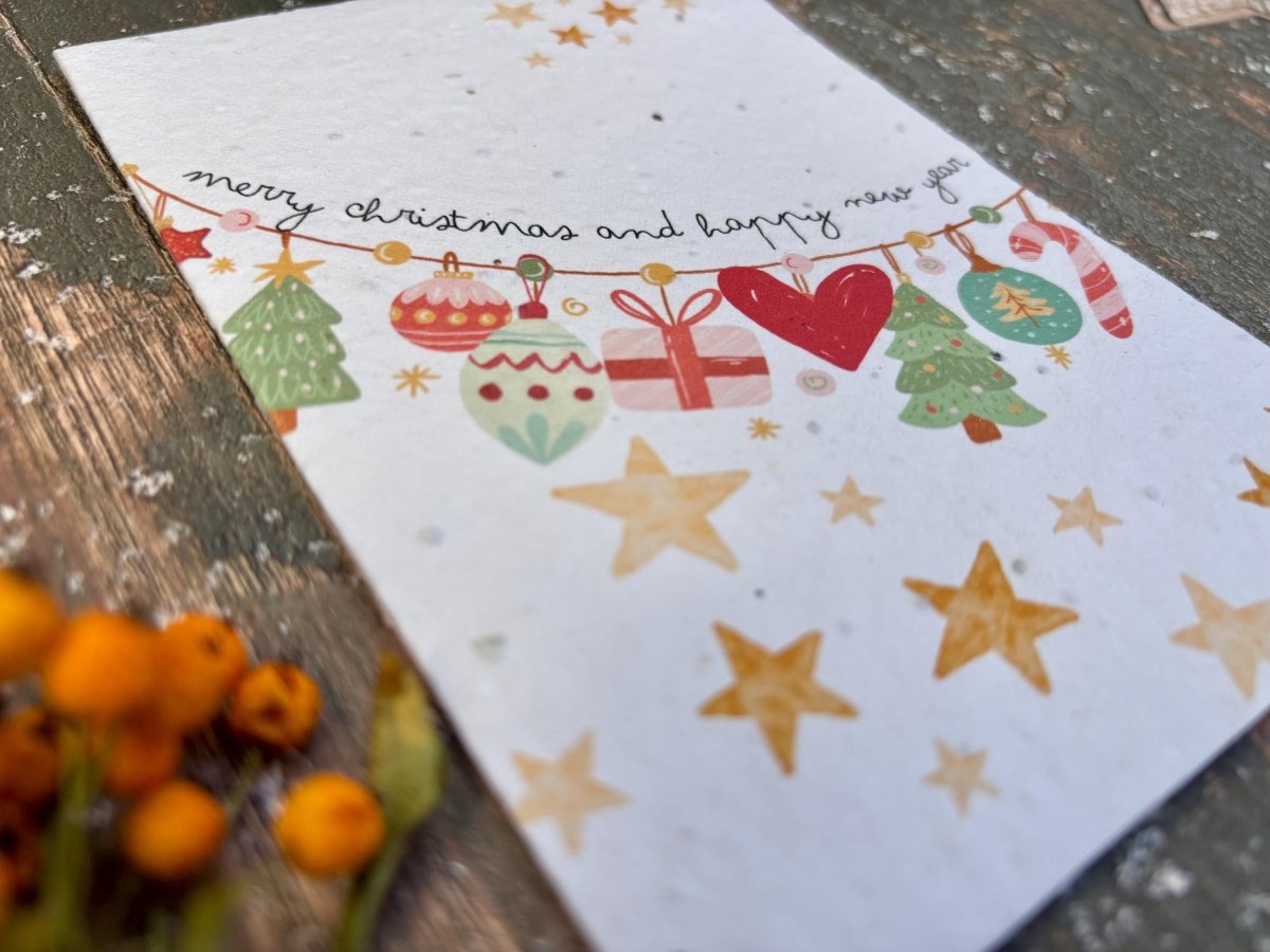 Plantable Seed Paper Christmas Card: Merry Christmas and Happy New year, Eco - Friendly - Erika's Whimsical Art