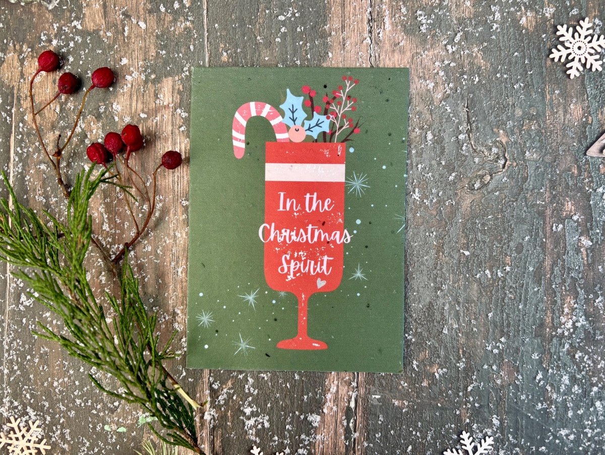 Plantable Seed Paper Christmas Card: Christmas Spirit, Eco - Friendly - Erika's Whimsical Art