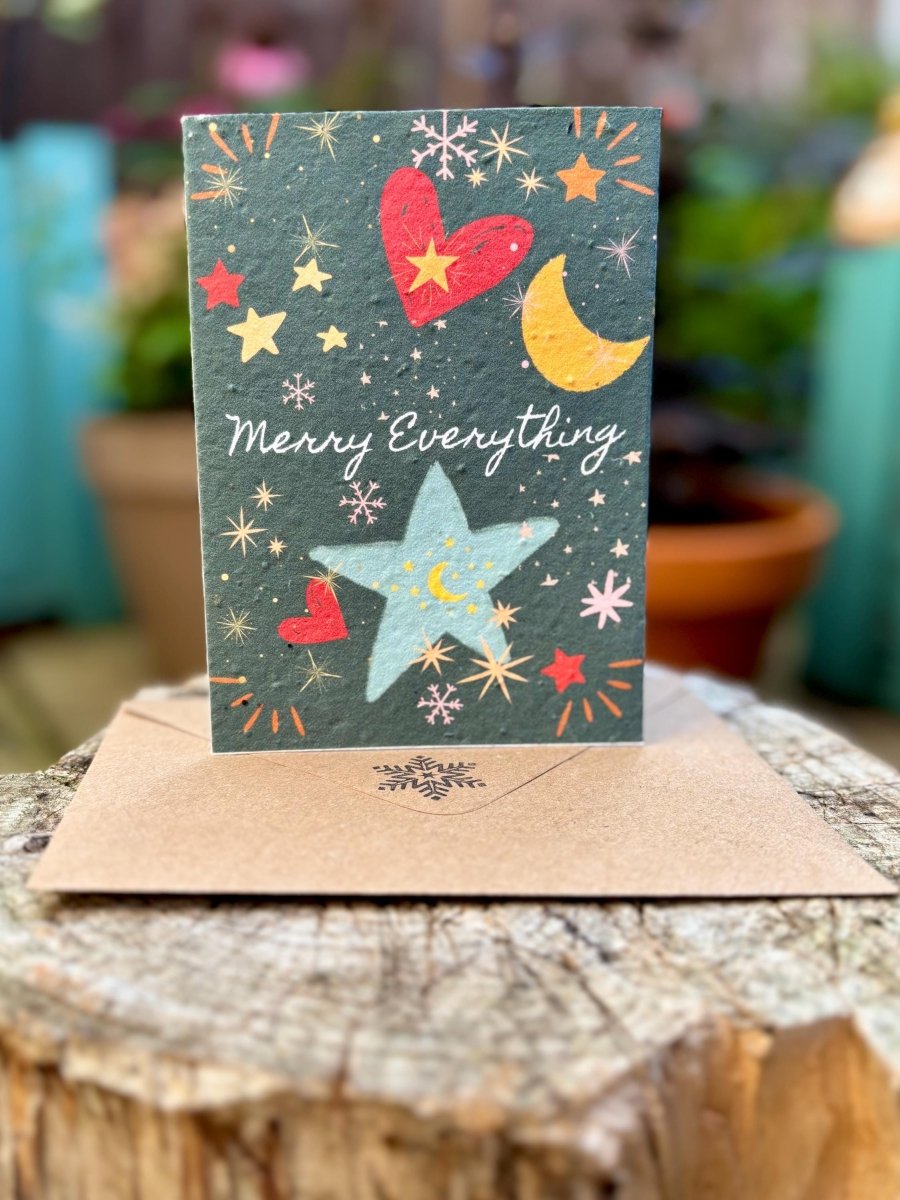 Plantable Seed Paper Christmas Card: Merry Everything, Eco - Friendly - Erika's Whimsical Art