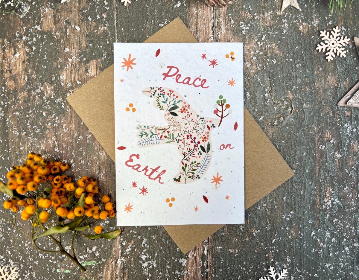 Plantable Seed Paper Christmas Card: Peace on Earth, Eco - Friendly - Erika's Whimsical Art