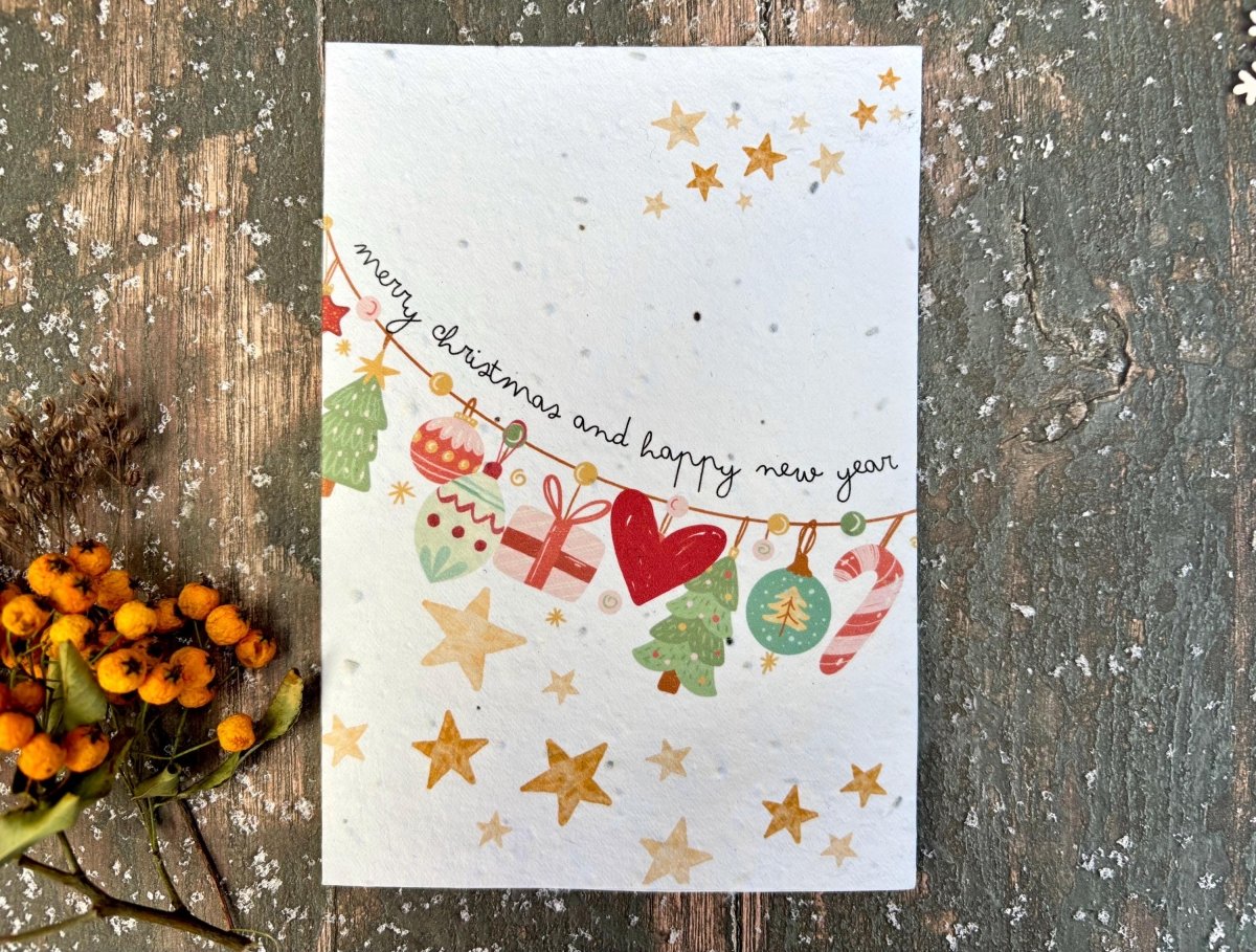 Plantable Seed Paper Christmas Card: Wreath Illustration, Eco - Friendly - Erika's Whimsical Art