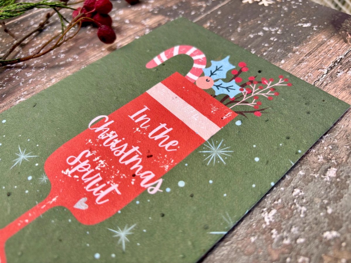 Plantable Seed Paper Christmas Card: Christmas Spirit, Eco - Friendly - Erika's Whimsical Art