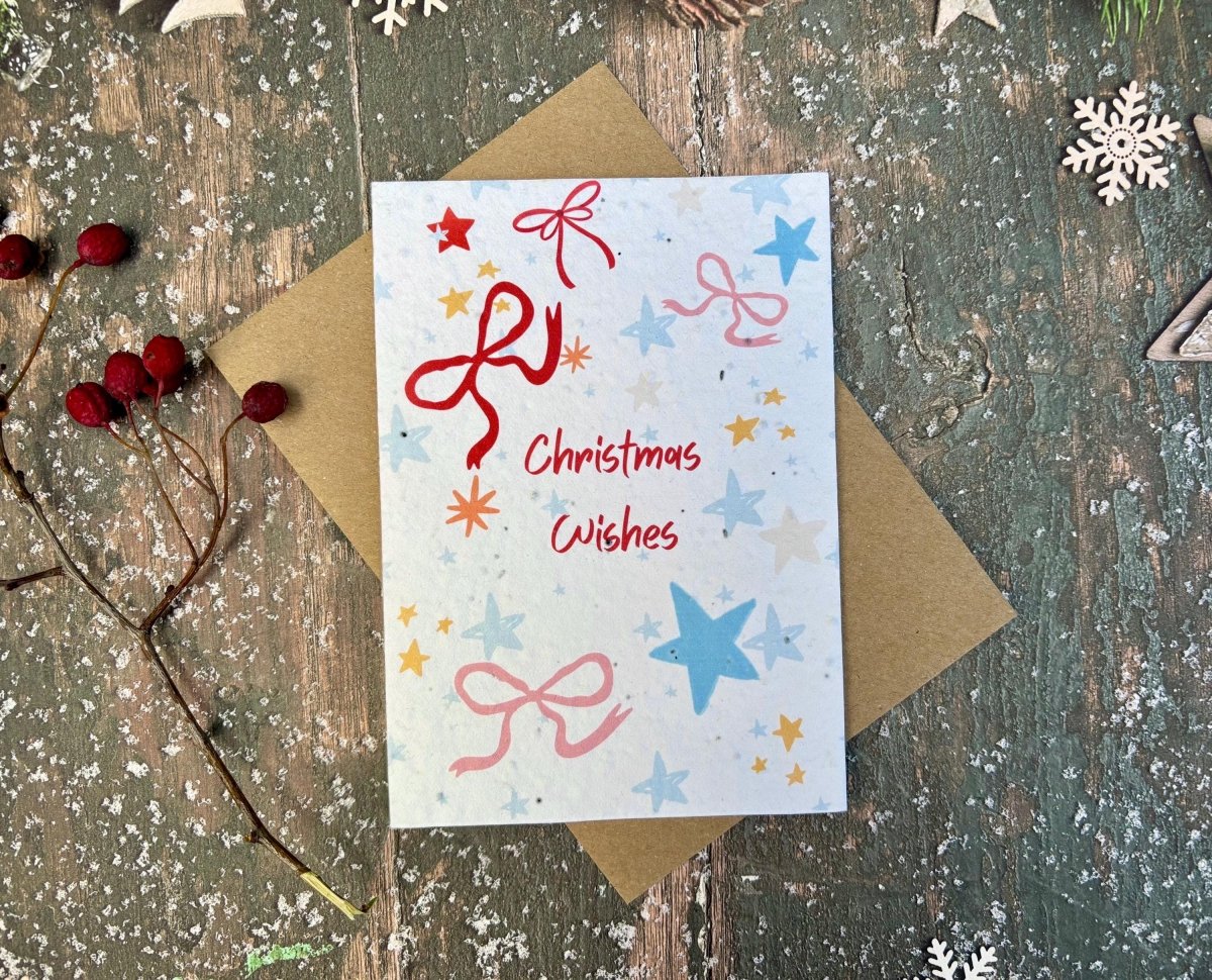 Plantable Seed Paper Christmas Card: Wreath Illustration, Eco - Friendly - Erika's Whimsical Art