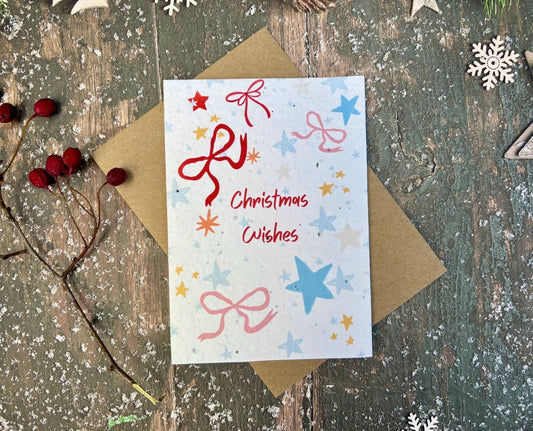 Plantable Seed Paper Christmas Card: Wreath Illustration, Eco - Friendly - Erika's Whimsical Art