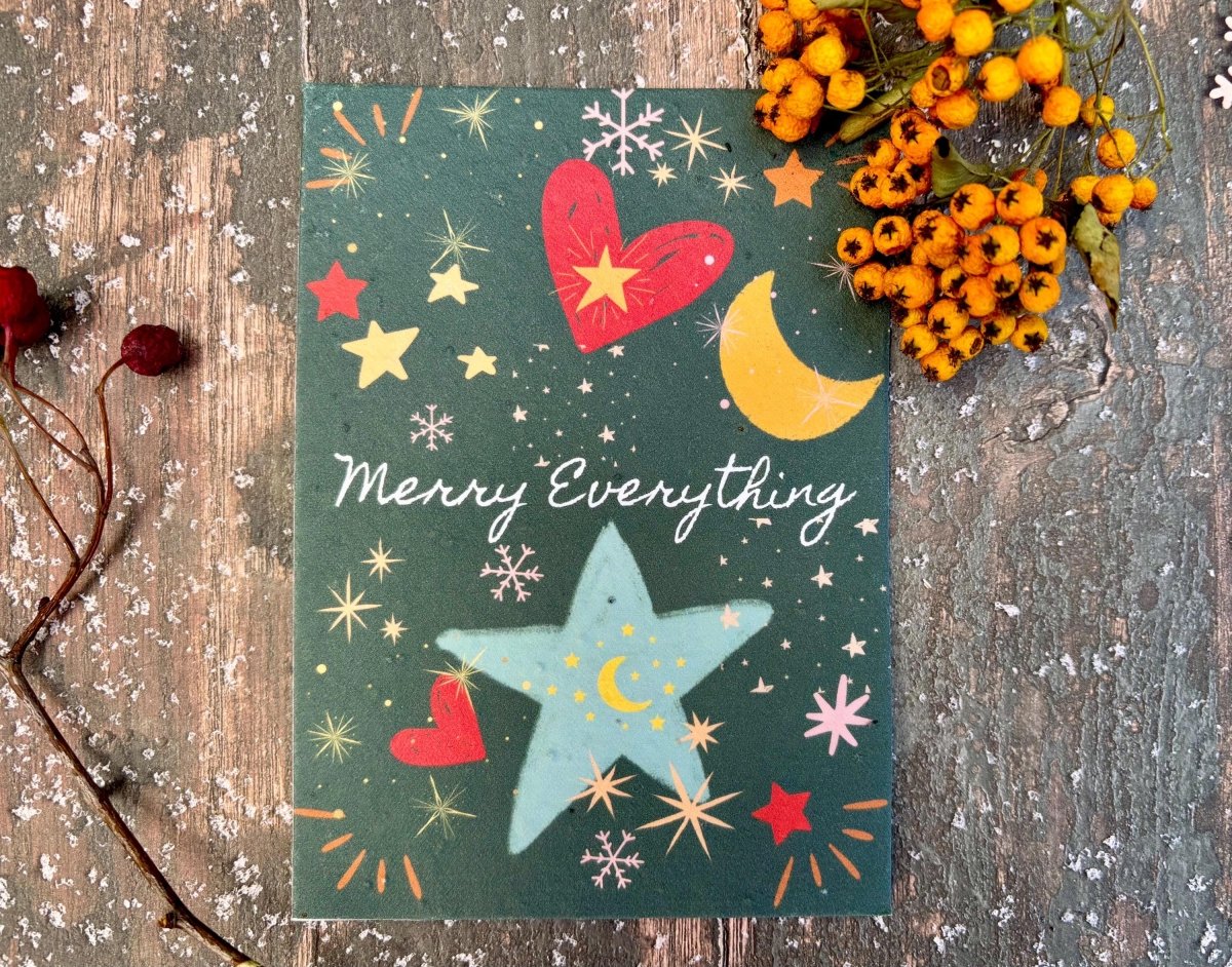 Plantable Seed Paper Christmas Card: Merry Everything, Eco - Friendly - Erika's Whimsical Art