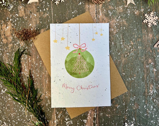 Plantable Seed Paper Christmas Card: Wreath Illustration, Eco - Friendly - Erika's Whimsical Art