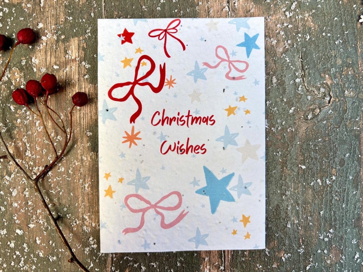 Plantable Seed Paper Christmas Card: Wreath Illustration, Eco - Friendly - Erika's Whimsical Art