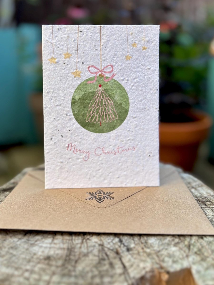 Plantable Seed Paper Christmas Card: Wreath Illustration, Eco - Friendly - Erika's Whimsical Art