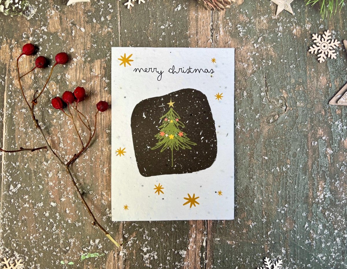 Plantable Seed Paper Christmas Card: Wreath Illustration, Eco - Friendly - Erika's Whimsical Art