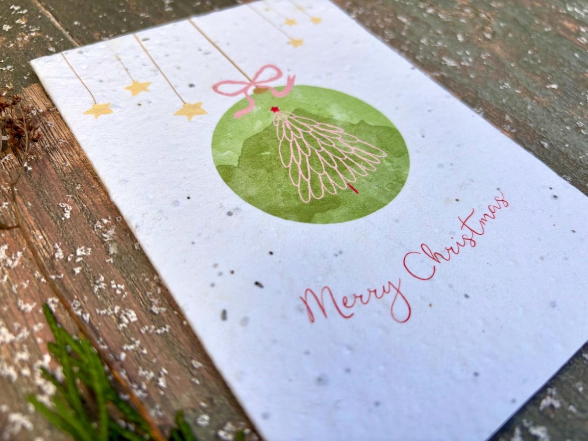 Plantable Seed Paper Christmas Card: Wreath Illustration, Eco - Friendly - Erika's Whimsical Art