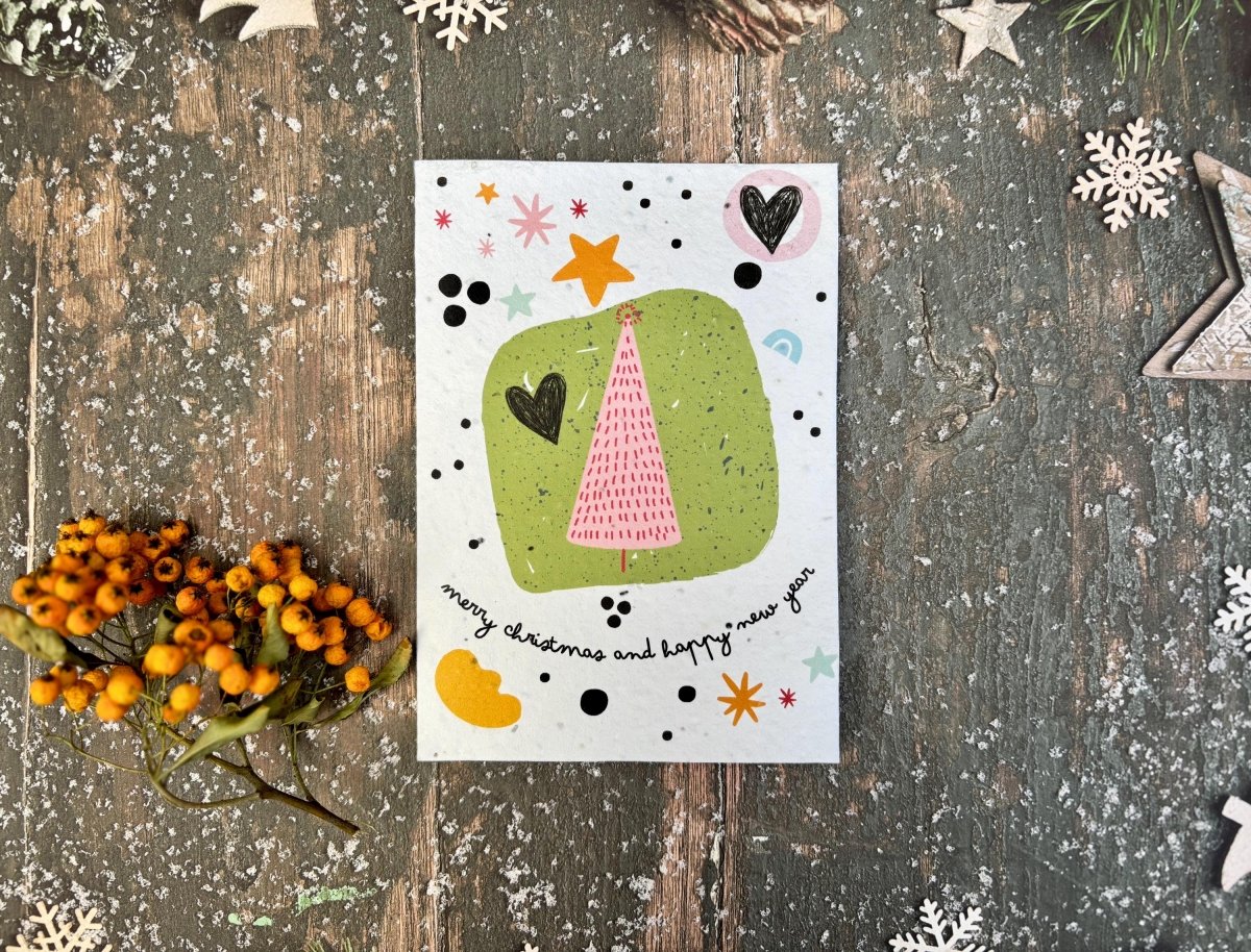 Plantable Seed Paper Christmas Card: Wreath Illustration, Eco - Friendly - Erika's Whimsical Art