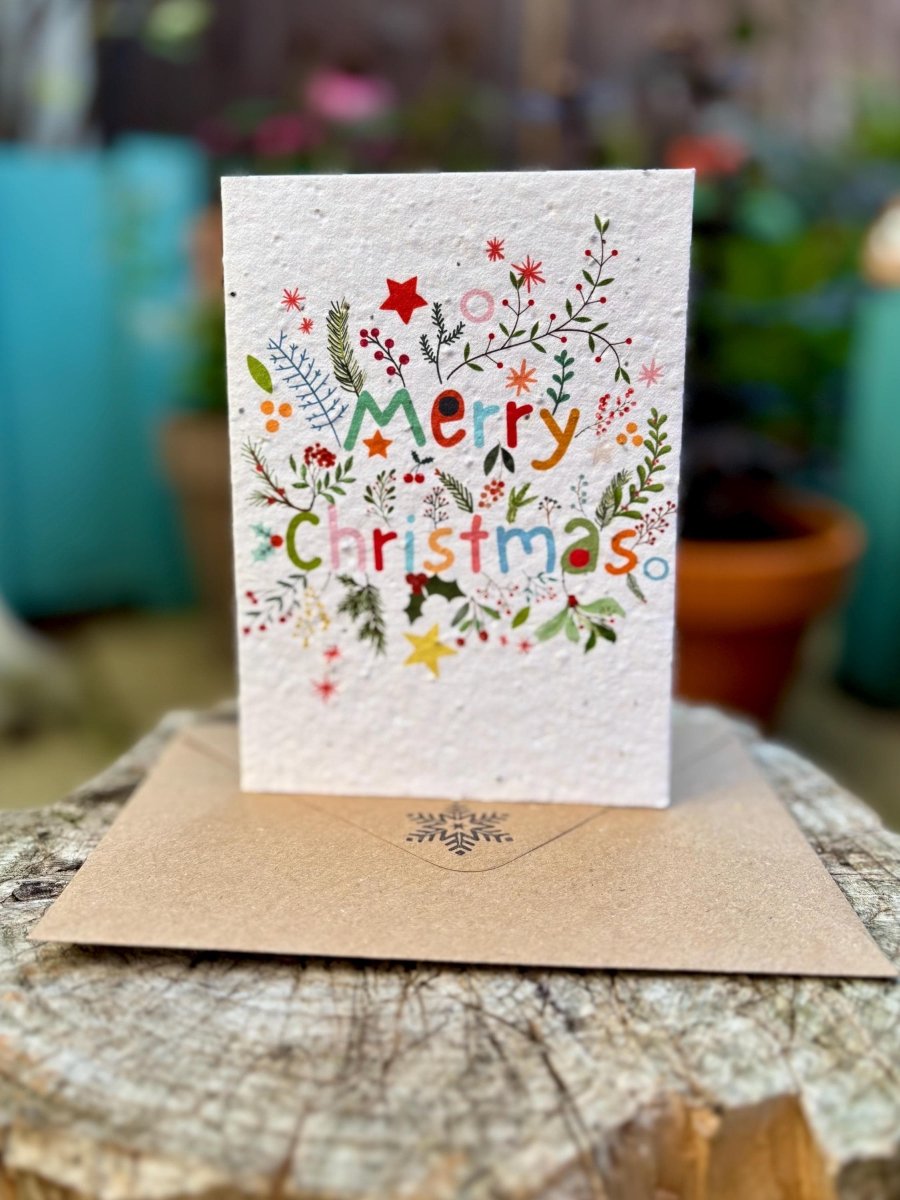 Plantable Seed Paper Christmas Card:  Merry Christmas Handmade Card, Eco - Friendly - Erika's Whimsical Art