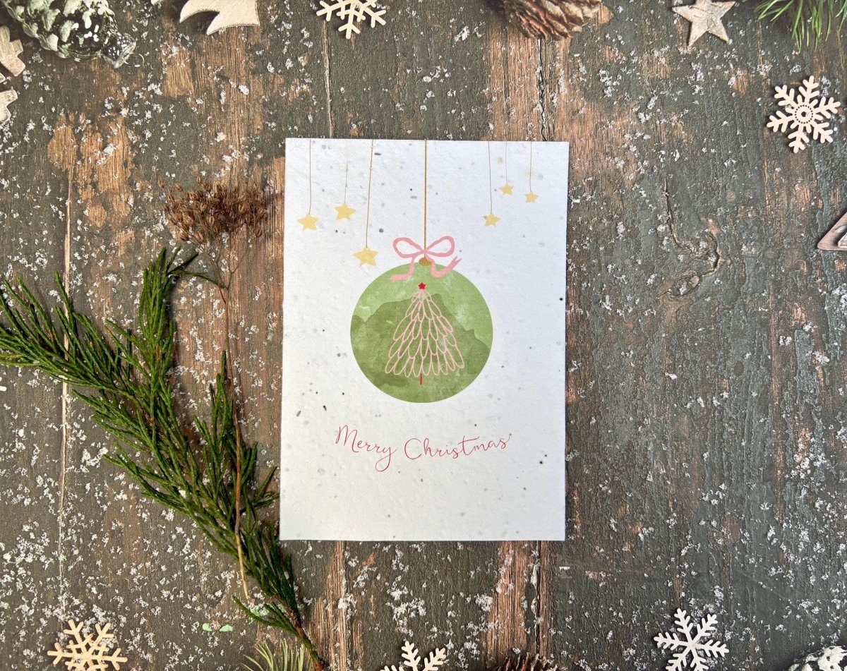 Plantable Seed Paper Christmas Card: Wreath Illustration, Eco - Friendly - Erika's Whimsical Art