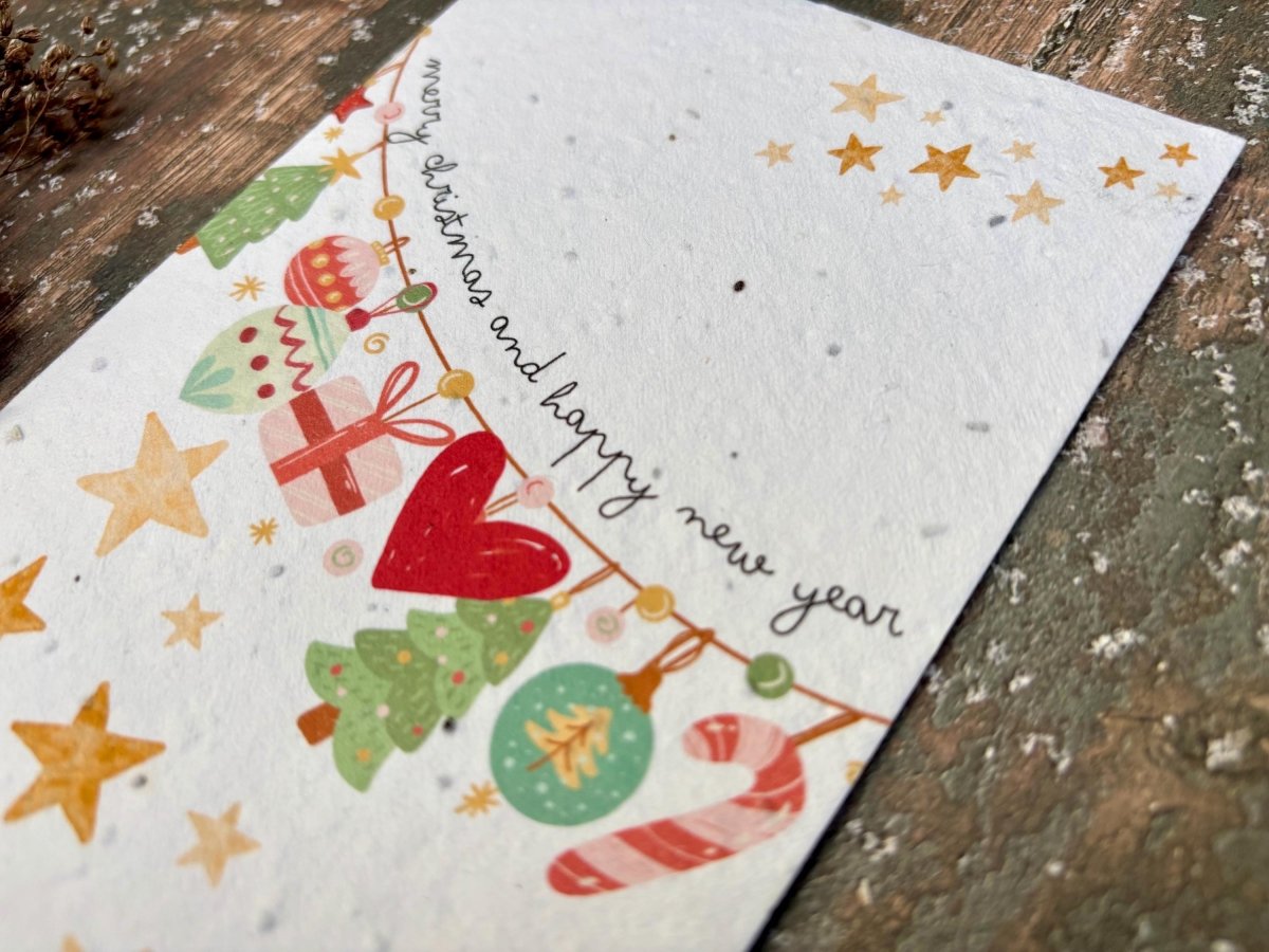 Plantable Seed Paper Christmas Card: Merry Christmas and Happy New year, Eco - Friendly - Erika's Whimsical Art
