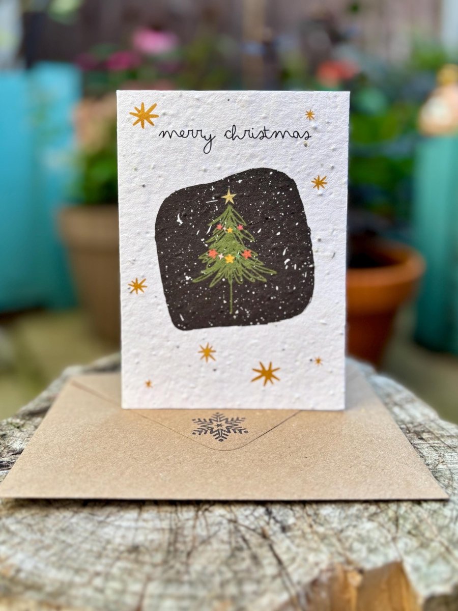 Plantable Seed Paper Christmas Card: Wreath Illustration, Eco - Friendly - Erika's Whimsical Art