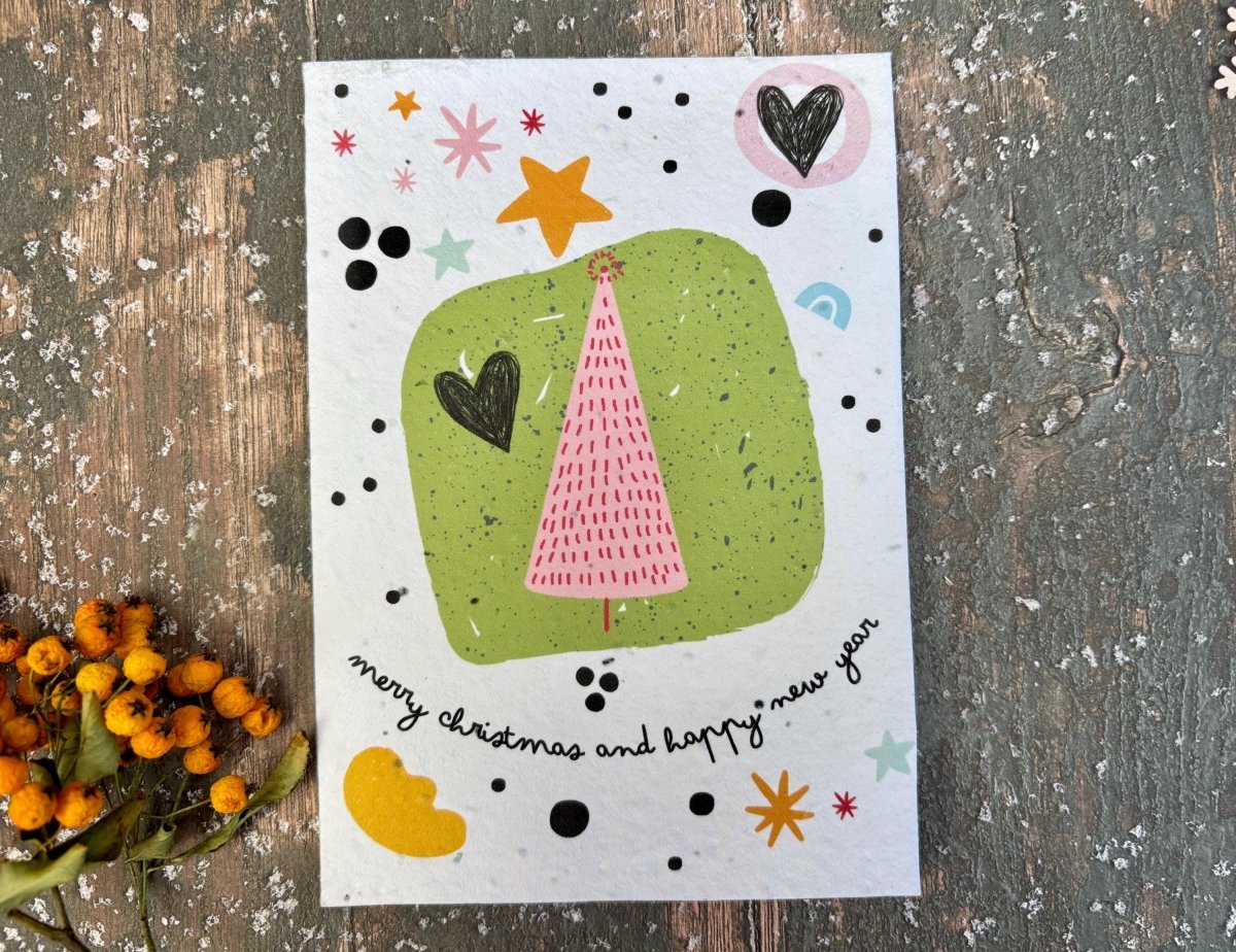 Plantable Seed Paper Christmas Card: Wreath Illustration, Eco - Friendly - Erika's Whimsical Art
