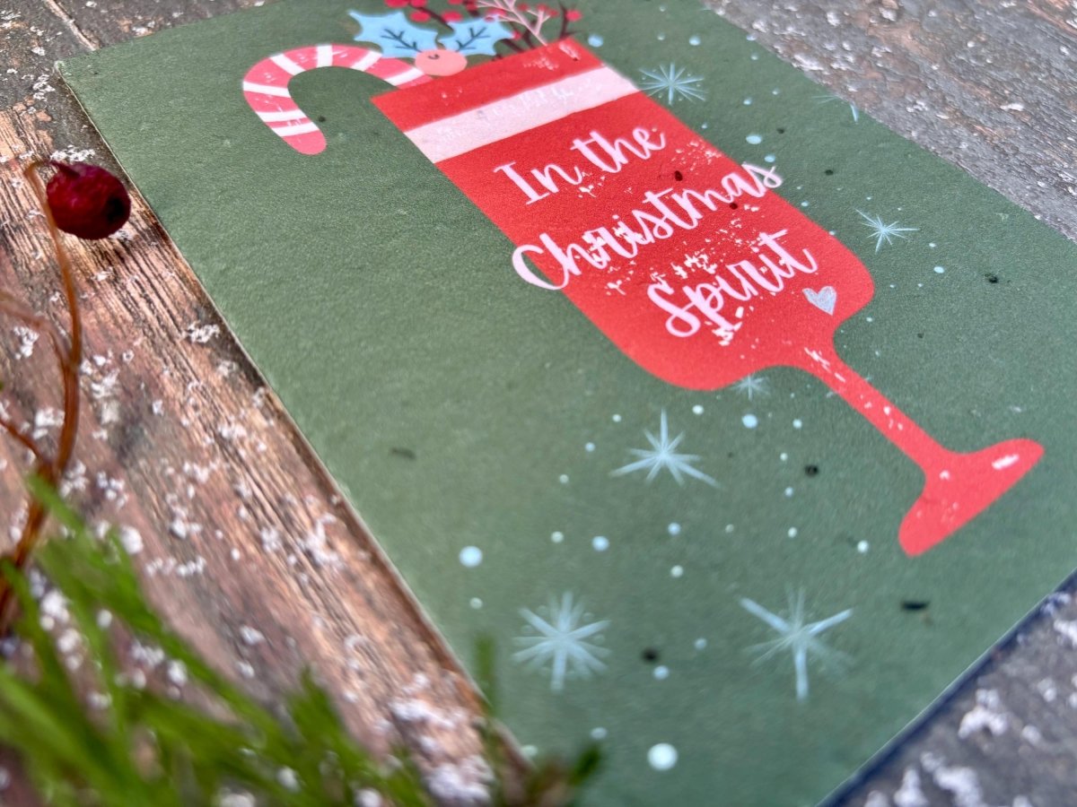 Plantable Seed Paper Christmas Card: Christmas Spirit, Eco - Friendly - Erika's Whimsical Art