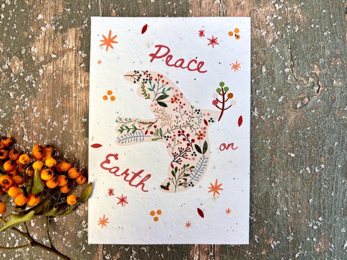 Plantable Seed Paper Christmas Card: Peace on Earth, Eco - Friendly - Erika's Whimsical Art