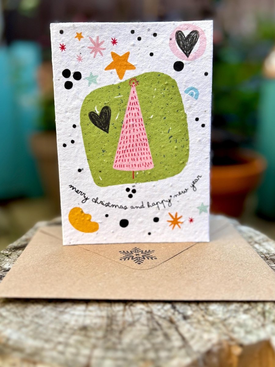 Plantable Seed Paper Handmade Christmas Card: Christmas tree illustration, Eco - Friendly - Erika's Whimsical Art