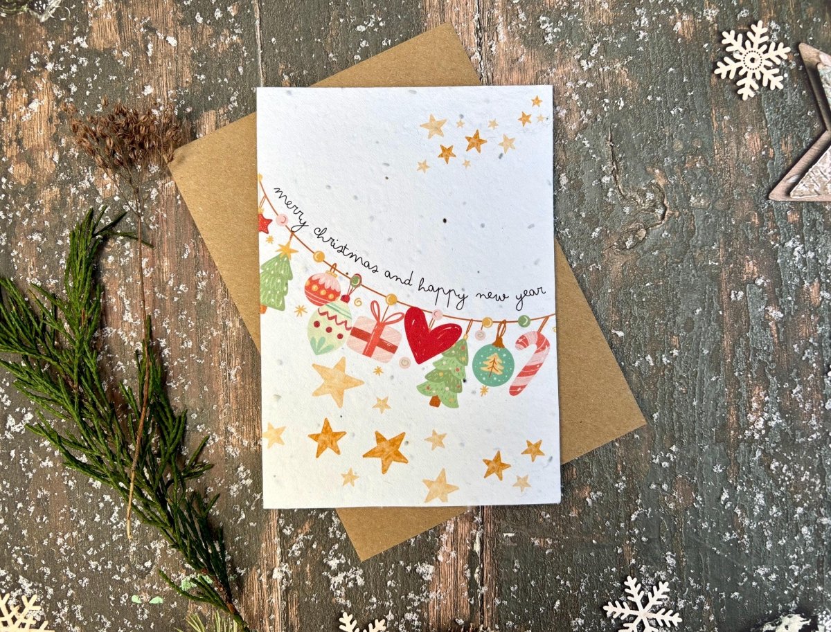 Plantable Seed Paper Christmas Card: Merry Christmas and Happy New year, Eco - Friendly - Erika's Whimsical Art