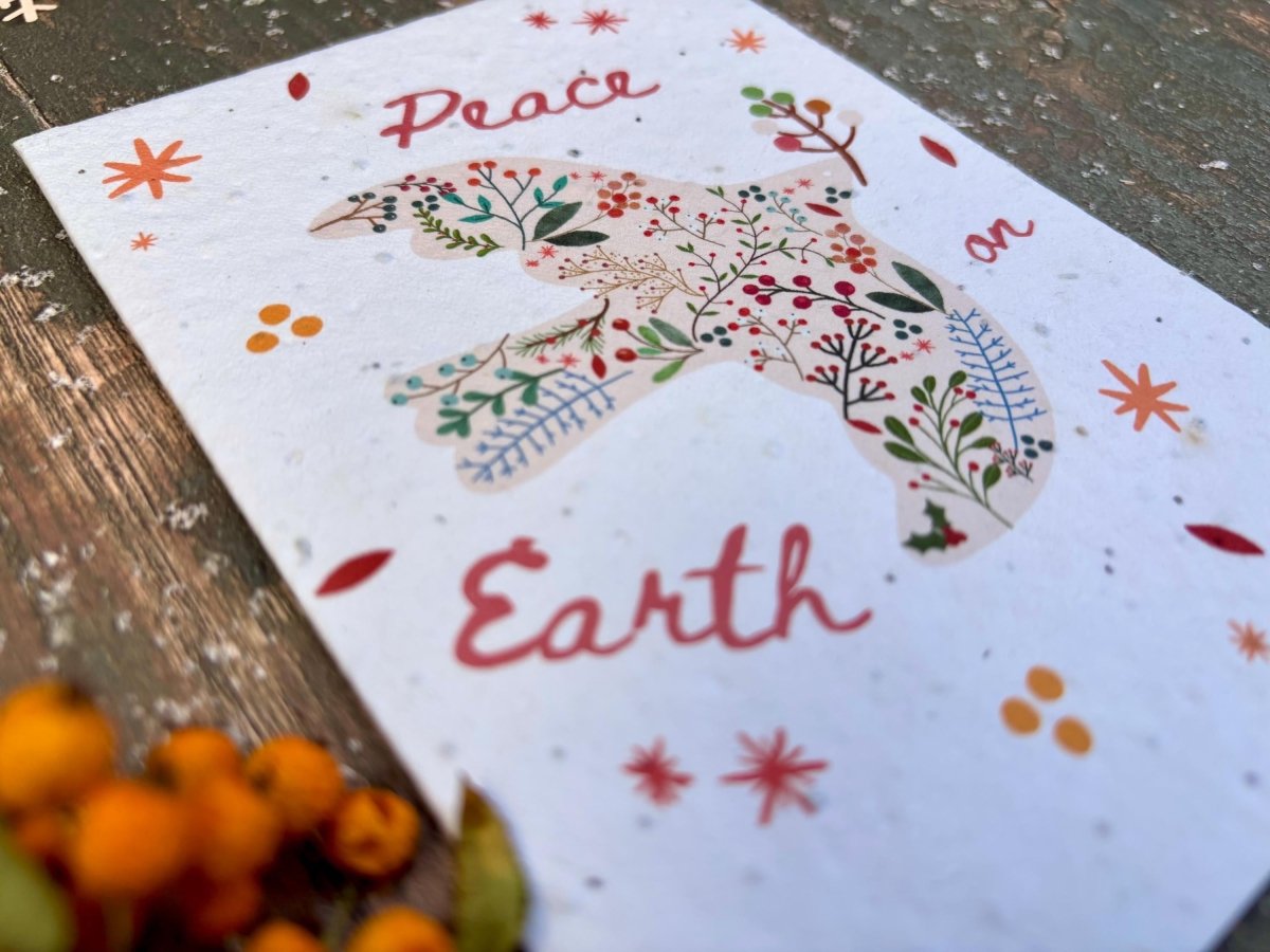 Plantable Seed Paper Christmas Card: Peace on Earth, Eco - Friendly - Erika's Whimsical Art