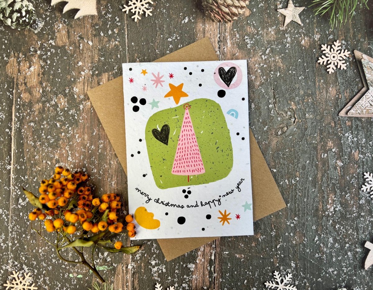 Plantable Seed Paper Christmas Card: Wreath Illustration, Eco - Friendly - Erika's Whimsical Art