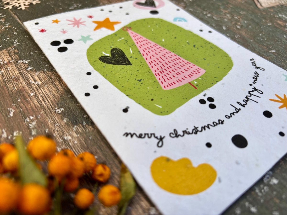 Plantable Seed Paper Christmas Card: Wreath Illustration, Eco - Friendly - Erika's Whimsical Art