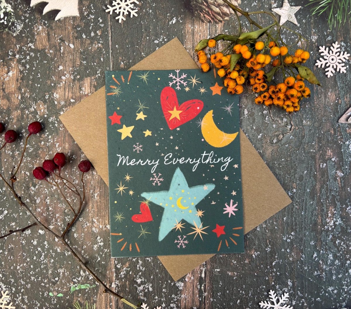 Plantable Seed Paper Christmas Card: Merry Everything, Eco - Friendly - Erika's Whimsical Art
