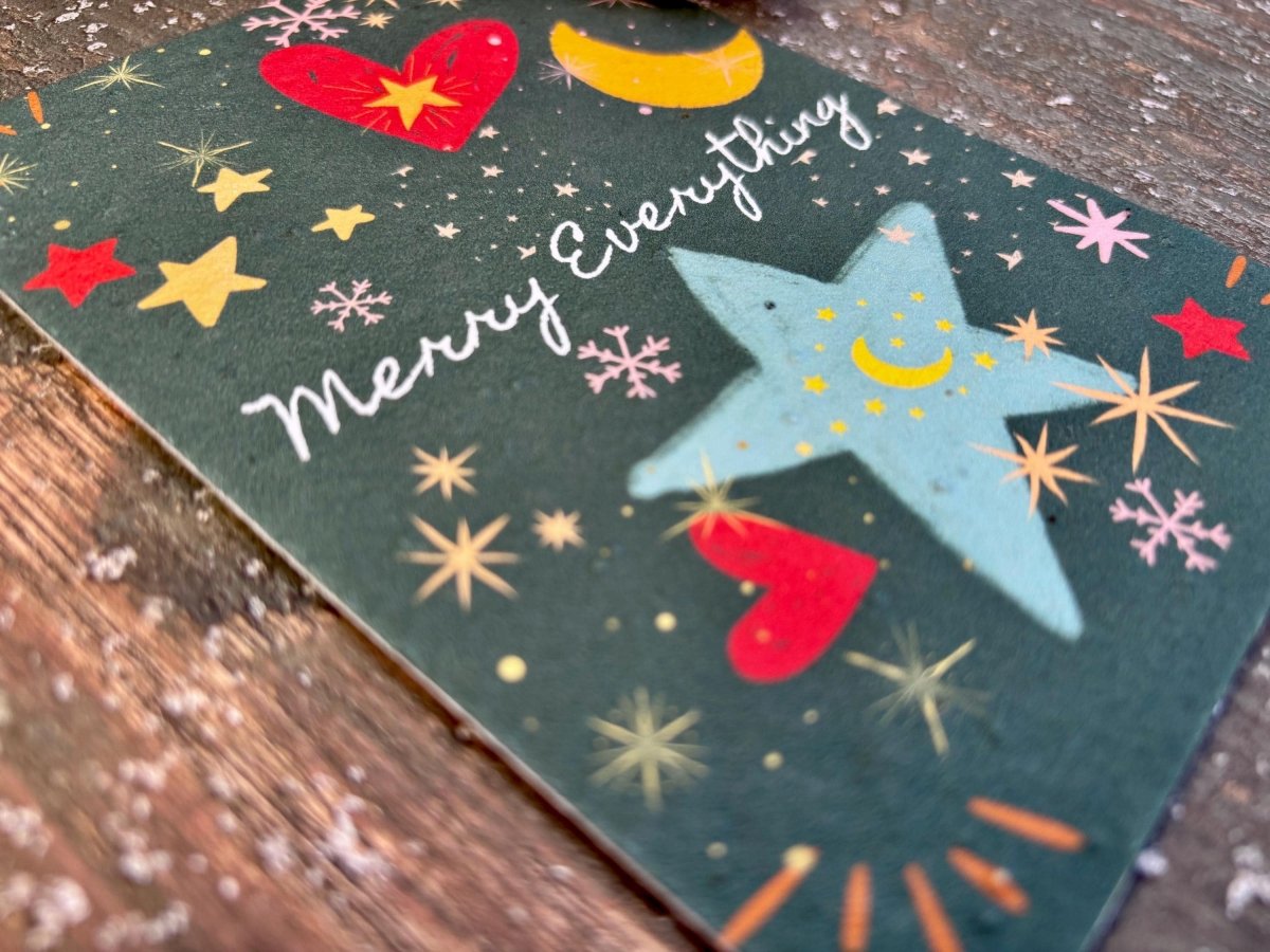 Plantable Seed Paper Christmas Card: Merry Everything, Eco - Friendly - Erika's Whimsical Art