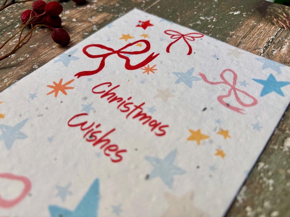 Plantable Seed Paper Christmas Card: Wreath Illustration, Eco - Friendly - Erika's Whimsical Art