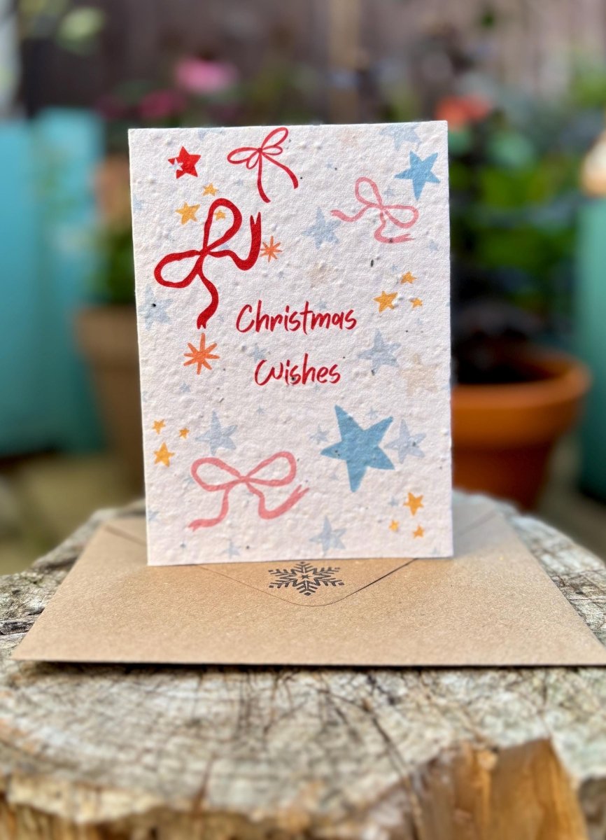 Plantable Seed Paper Christmas Card: Wreath Illustration, Eco - Friendly - Erika's Whimsical Art