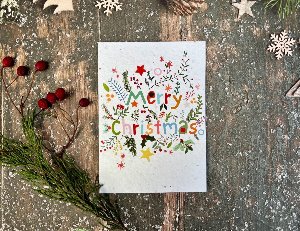 Plantable Seed Paper Christmas Card:  Merry Christmas Handmade Card, Eco - Friendly - Erika's Whimsical Art