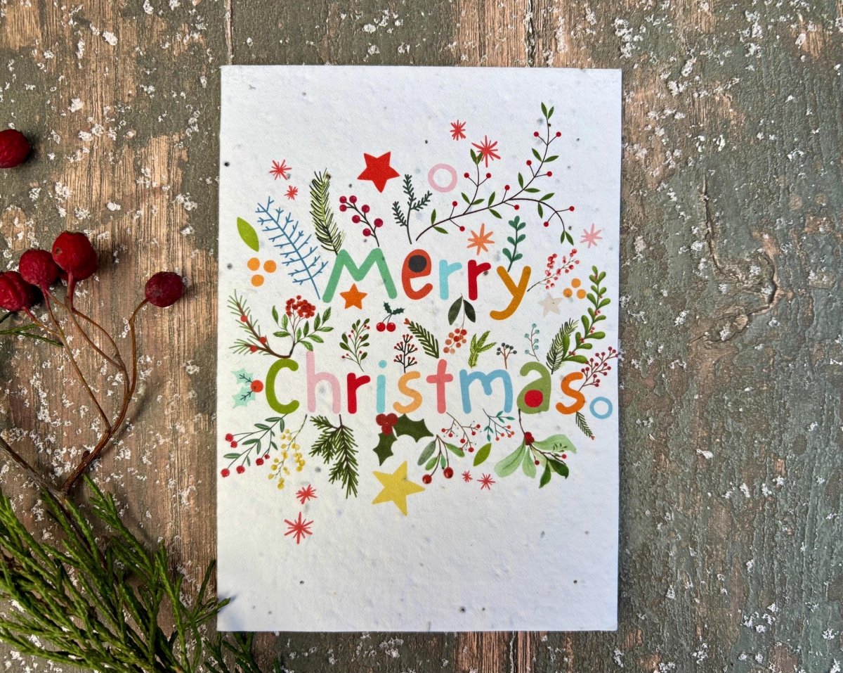 Plantable Seed Paper Christmas Card:  Merry Christmas Handmade Card, Eco - Friendly - Erika's Whimsical Art