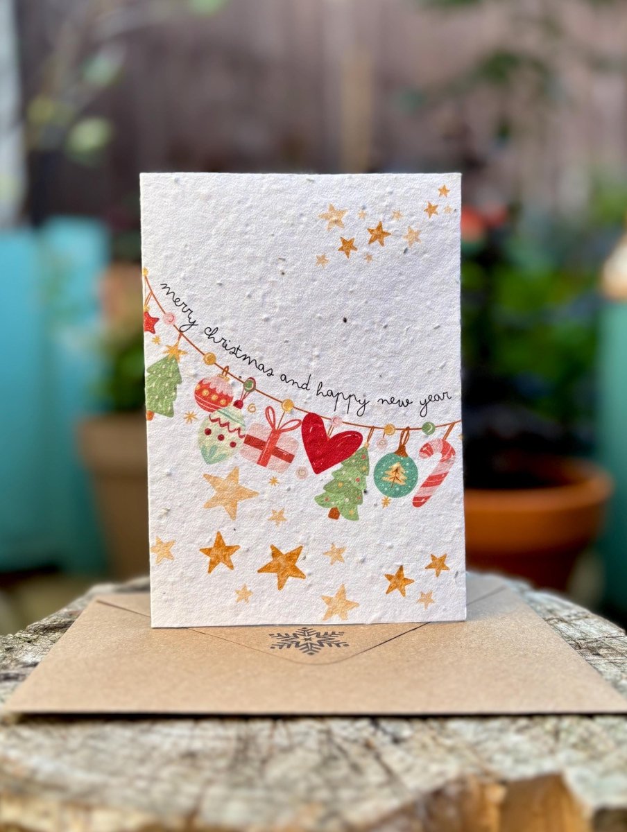 Plantable Seed Paper Christmas Card: Merry Christmas and Happy New year, Eco - Friendly - Erika's Whimsical Art