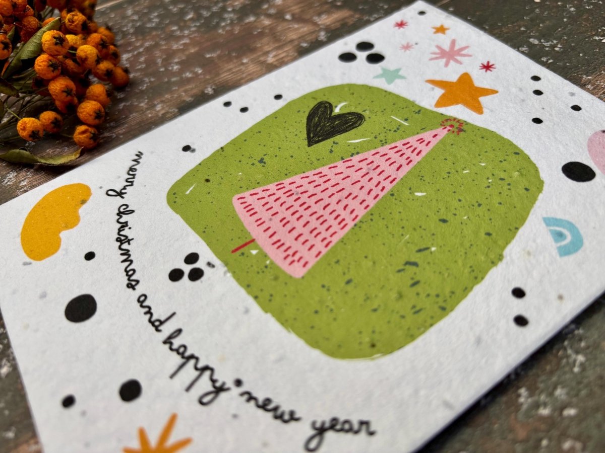 Plantable Seed Paper Christmas Card: Wreath Illustration, Eco - Friendly - Erika's Whimsical Art