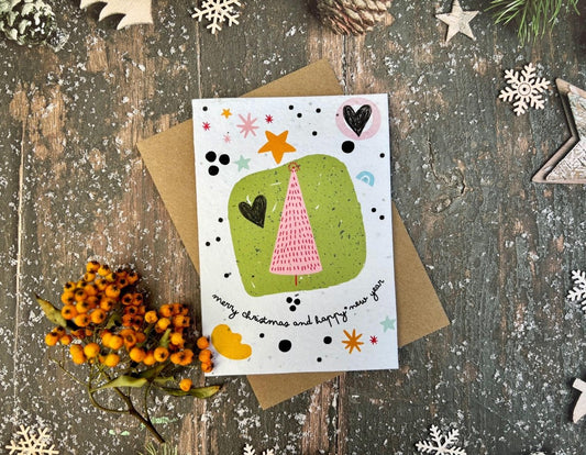 Plantable Seed Paper Handmade Christmas Card: Christmas tree illustration, Eco - Friendly - Erika's Whimsical Art