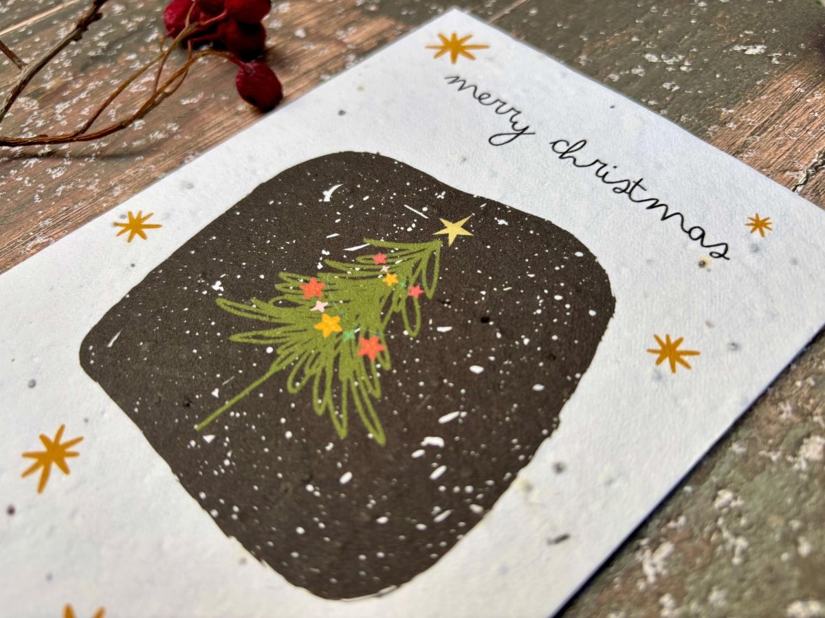 Plantable Seed Paper Christmas Card: Wreath Illustration, Eco - Friendly - Erika's Whimsical Art