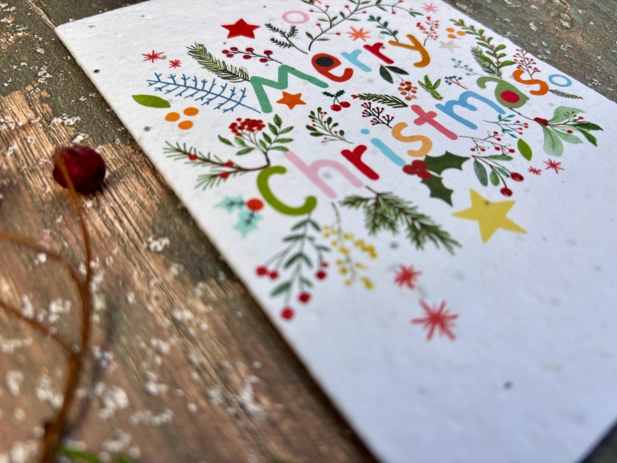 Plantable Seed Paper Christmas Card:  Merry Christmas Handmade Card, Eco - Friendly - Erika's Whimsical Art