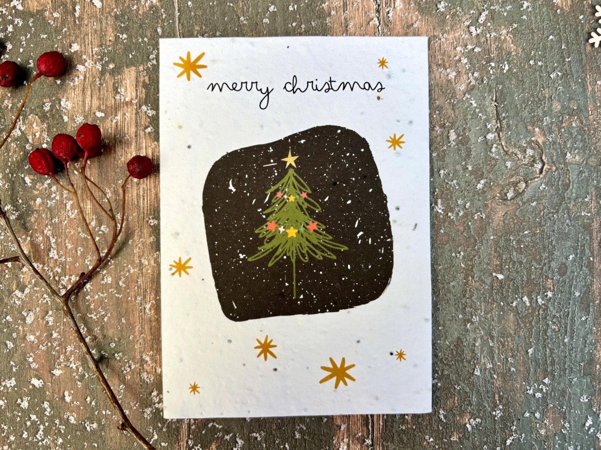 Plantable Seed Paper Christmas Card: Wreath Illustration, Eco - Friendly - Erika's Whimsical Art