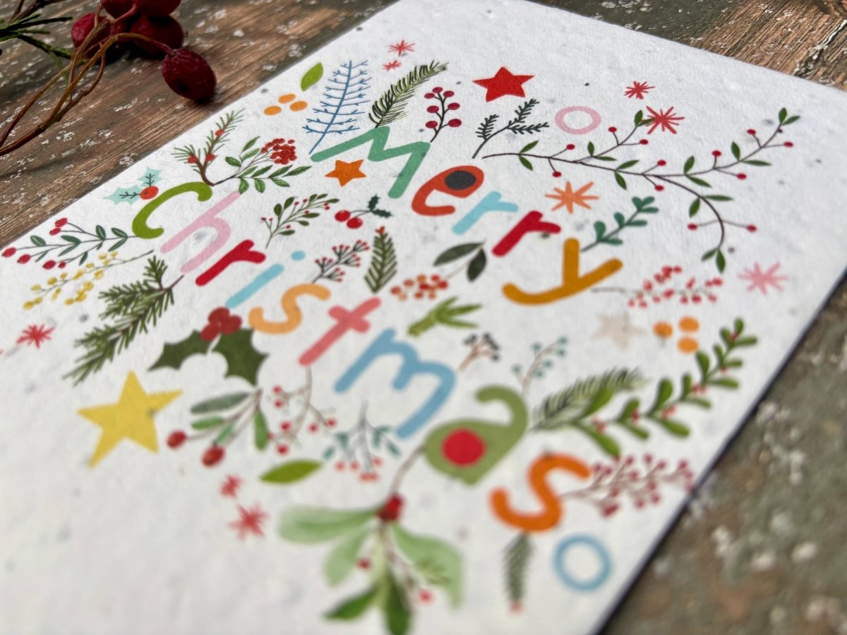 Plantable Seed Paper Christmas Card: Wreath Illustration, Eco - Friendly - Erika's Whimsical Art