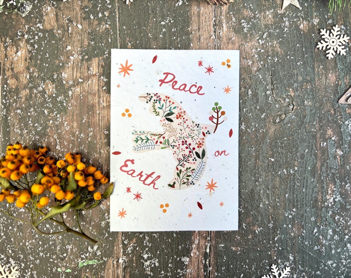 Plantable Seed Paper Christmas Card: Peace on Earth, Eco - Friendly - Erika's Whimsical Art