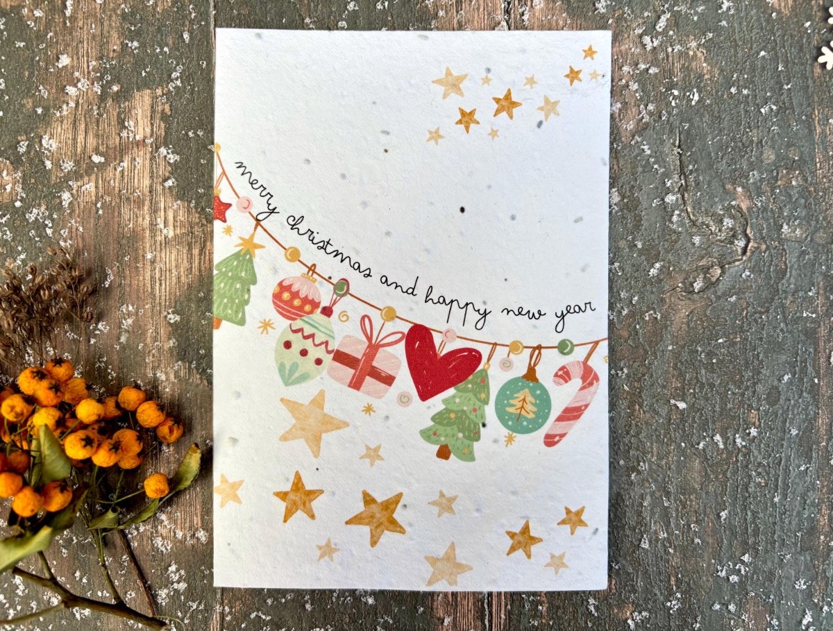 Plantable Seed Paper Christmas Card: Merry Christmas and Happy New year, Eco - Friendly - Erika's Whimsical Art