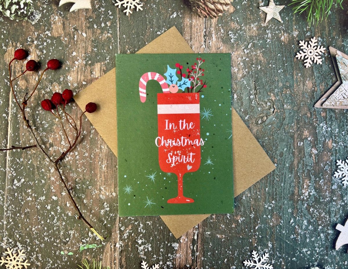 Plantable Seed Paper Christmas Card: Christmas Spirit, Eco - Friendly - Erika's Whimsical Art