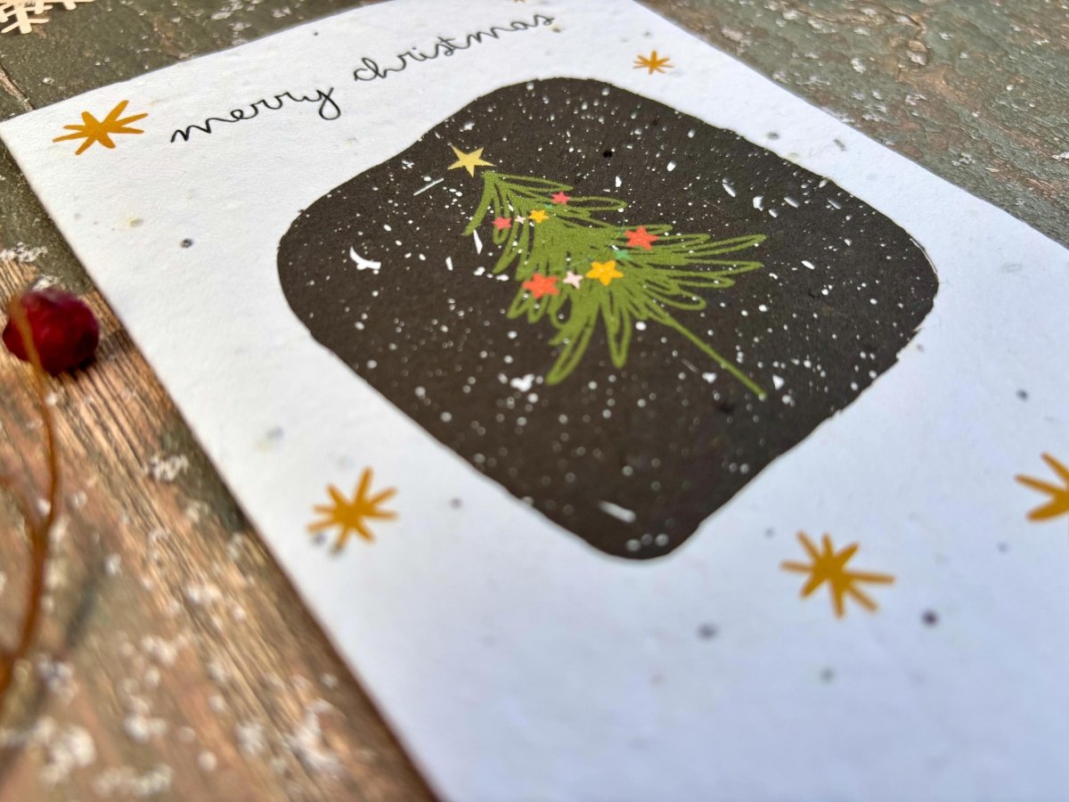 Plantable Seed Paper Christmas Card: Wreath Illustration, Eco - Friendly - Erika's Whimsical Art