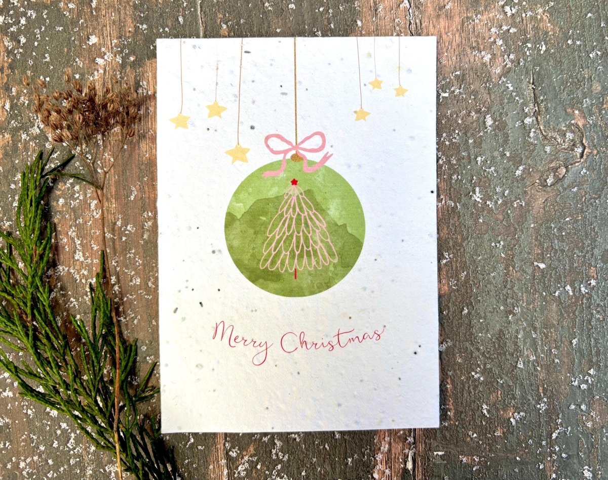 Plantable Seed Paper Christmas Card: Wreath Illustration, Eco - Friendly - Erika's Whimsical Art